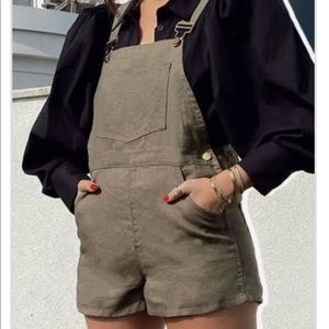 We wore what olive green linen overalls